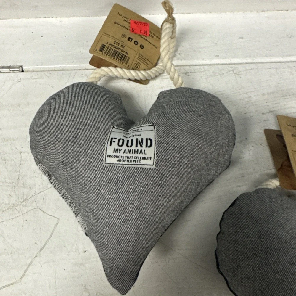 Lot Of 2 The Original FOUND My Animal‎ Denim HEART Rope Dog Toy Sz M